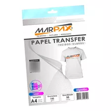 Papel Transfer Laser A4 Tecidos Claros 150g/m² Marpax 10fls