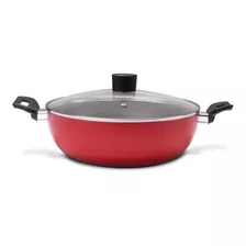 Panela Wok Vermelha Com Tampa E Alças 28cm 4,1 Litros