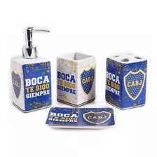 Set De Baño 4 Piezas Boca Juniors Oficial Futbol Blanqueria 