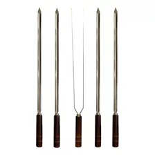 Kit 5 Espetos Artesanais Inox P/ Churrasco