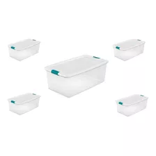 5 Caja De Plástico Transparente Con Tapa Almacenamiento 100l
