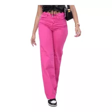 Calça Wide Leg Larga Jeans Feminina Cintura Alta Colorida