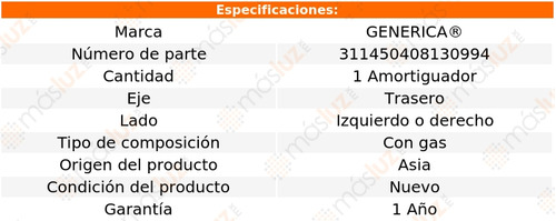 1- Amortiguador Gas Trasero Izq/der Eurovan 01/04 Genrica Foto 2