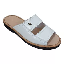 Chinelo Slide Branco Em Couro 100% Legítimo