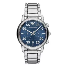 Reloj Emporio Armani - Ar11132 Caballero Plateado Fondo Azul