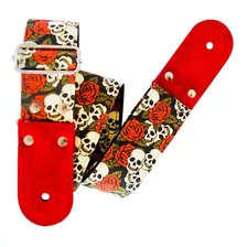 Strap Calaveras Y Rosas Para Guitarra O Bajo + Brazalete 