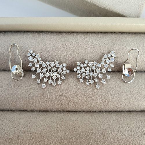 Brinco Ear Cuff De Diamantes 1,66ct Em Ouro 18k 750 Branco