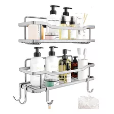 Organizador De Ducha Repisa Baño Adhesivo Set 2 Inoxidable Color Blanco