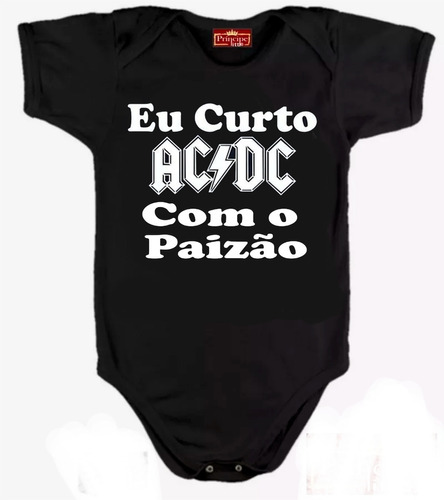 Kit Camiseta Adulto E Body Bebê Eu Curto Ac/dc
