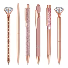 Bolígrafos Oro Rosa 6 Unidades Diamante Cristal Metal Delgad