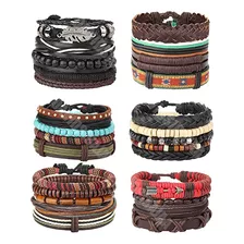 26 Pcs Ajustable Trenzado Vintage Cuero Brazalete Multicapa