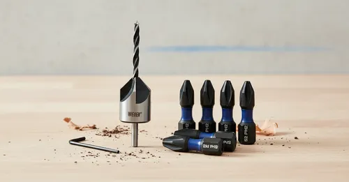 Kit Bremen: Mecha Fresa Biseladora Madera 3mm Avellanador + Set Puntas Atornillador Impacto Ph2 5u Dgm