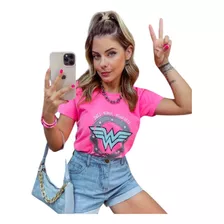 Tshirt - Mulher Maravilha - Rosa Fluor Estonado