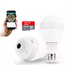 Câmera Lâmpada Wi-fi Espiã Full Hd 360 + Cartão De Memória