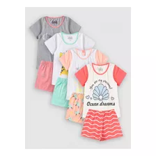 Kit 4 Pijamas Infantis Menina Verão