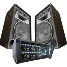 Combo Consola Potenciada Con Usb + 2 Bafles 15 500w + Mic