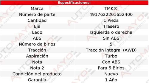 1 - Maza Tras Izq/der Sin Abs Tmk Tt Quattro L4 1.8l 00-06 Foto 2