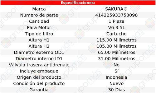 Filtro De Aceite Sakura C350 V6 3.5l Mercedes-benz 05/11 Foto 2