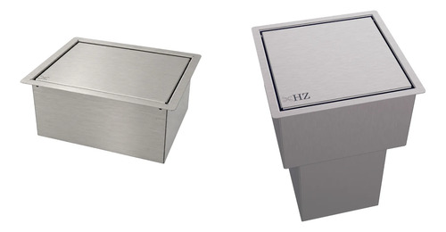 Kit Lixeira Quadrada 4l + Porta Esponja Inox Click Cinza