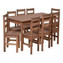 Juego De Comedor Madera Maciza Mesa + 8 Sillas Reforzadas Color Marrón