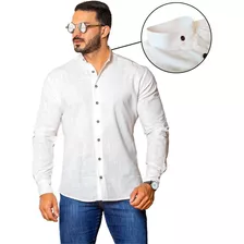 Camisa Masculina Branca Social Gola Padre Linho Premium Moda