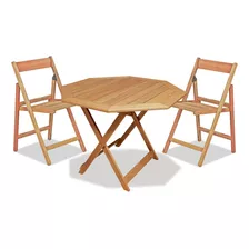 Mesa Octogonal + 4 Silla Peruti De Madera Eucaliptus Envio