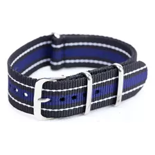 Pulseira Relógio Nato Nylon 20mm Preto Azul Marinho 3 Anéis