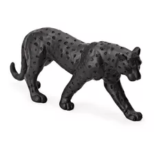 Escultura Decorativa Adorno Enfeite Sala Leopardo Poliresina Cor Preto