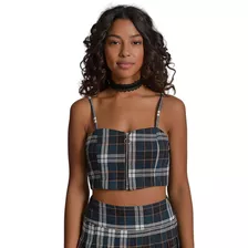 Cropped Com Zíper De Metal Feminino Amofany Em Tecido Xadrez