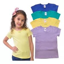 Kit 4 Babylook Camiseta Manga Curta Cotton Infantil Menina