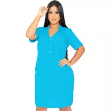 Vestido Chemise Feminino Com Botões Dourado 