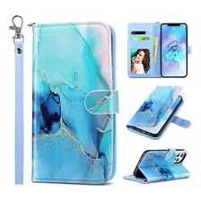 Funda Para iPhone 12 Pro Max, Tipo Billetera/celeste/marmol