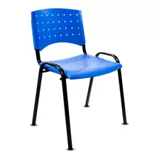 Silla Apilable Plástica Fija De Oficina Sala De Espera Iglesias Consultorios Acero Y Plastico Reforzado Color Azul