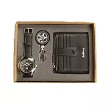 Set Reloj Hombre Yasole 3atm. Cartera Y Llavero Rin, Sport B Color De La Correa Negro/café