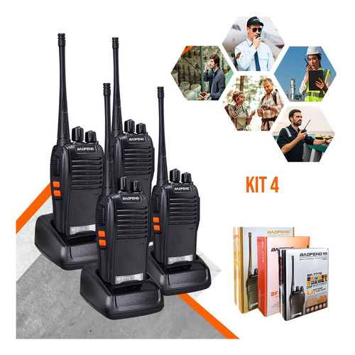 Kit 4 Radio Walk Talk Comunicador 6km 16 Ch Baofeng 777s Vhf