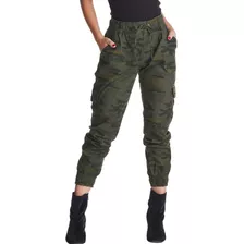 Calça Jogger Jeans Feminina Camuflado Estilo Militar Premium