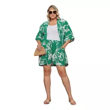 Conjunto Plus Size Feminino Kimono E Short Praia Verão
