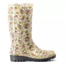 Bota Feminina Galocha Floral Flores Cano Longo Impermeável