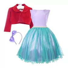 Vestido Infantil Ariel Pequena Sereia Bolero Tiara Luxo