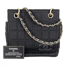 Bolso Chanel Black Cotton Chocolate Bar Negro Cadenas Dorada