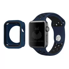 Kit Pulseira Case Furos Azul Preto Compatível Apple Watch