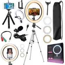 Kit Youtuber Lapela Tripé 1,30m + Luz Iluminador Ring Light