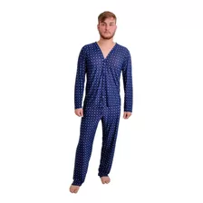 Pijama Masculino Liganete Longo Adulto Inverno Aberto Botões