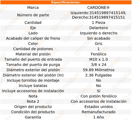 (1) Caliper O Mordaza Del Izq O Der Mercury Villager 93/02 Foto 5