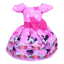 Vestido Minnie Rosas Luxo Infantil Tematico