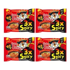 4 Lamen Coreano Super Picante Buldak Hot Chicken 3x Spicy 