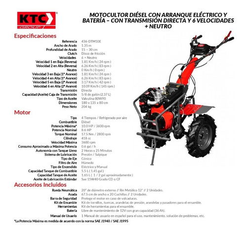 Motoazada Ktc Arranque Manual Con Rotovator Y Llantas 500x12