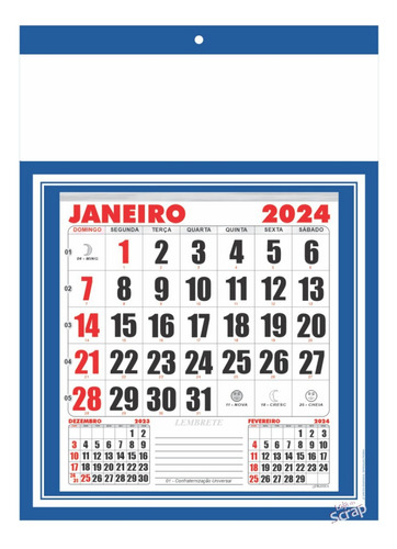 2 Folhinha Calendario De Parede Comercial Liso
