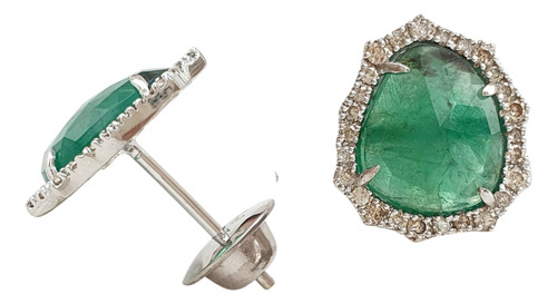 Brinco De Ouro 18k 750 De Esmeraldas 4ct E Diamantes 0,42ct Branco