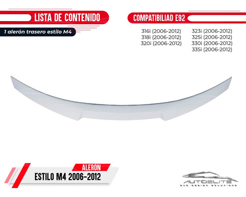 Aleron Spoiler Bmw Trasero Serie 3 E92 Tipo M4 2006 - 2012 Foto 9